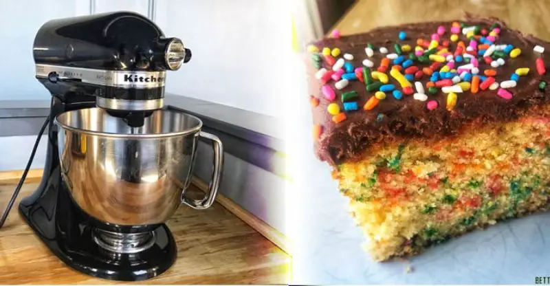 kitchenaid mixer and a cake
