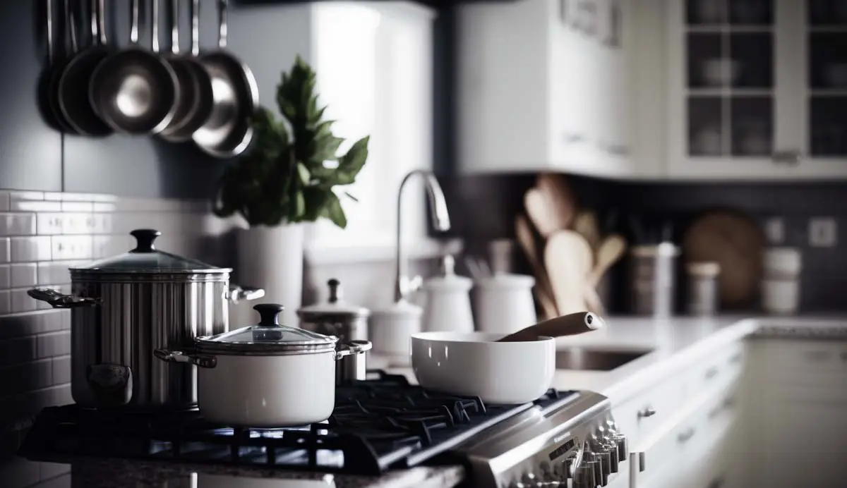 Pots and Pans in white kitchen