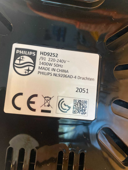 The bottom of a Philips Air Fryer