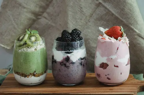 Fruit topped flavored yogurts