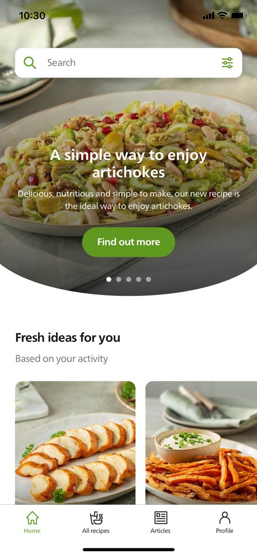 Homepage of the NutriU App for the Philips Air Fryer