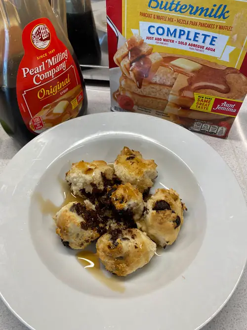 Air fryer pancake bites with maple syrup, so yummy!