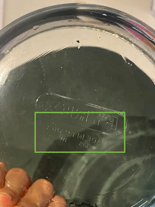 The bottom of a Pyrex glass bowl